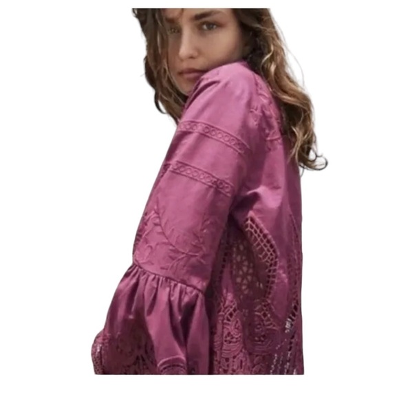 Anthropologie Chloe Oliver boho embroidered lace bell sleeve blouse size… - Picture 4 of 12